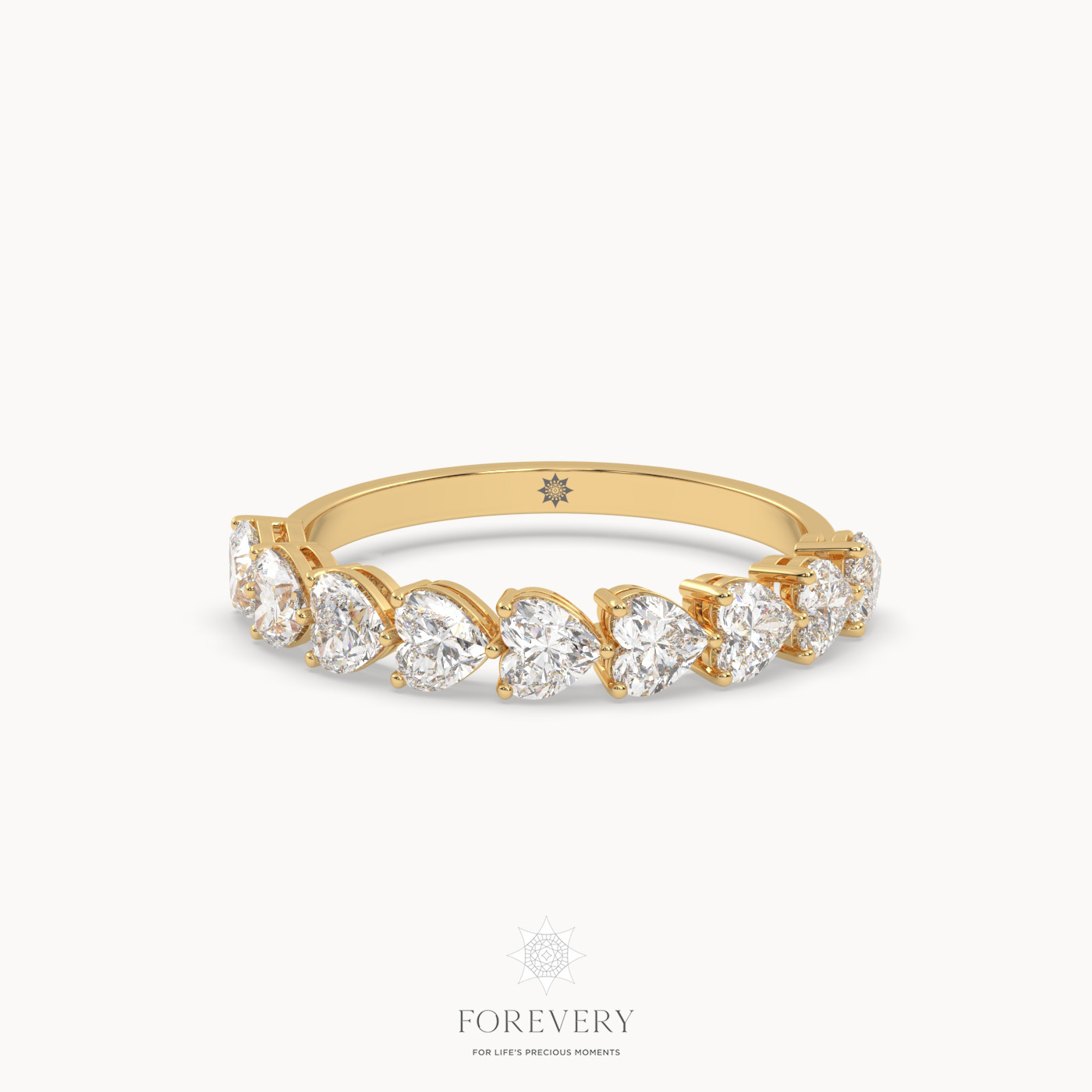 18k white gold  heart-shaped half eternity wedding ring Photos & images